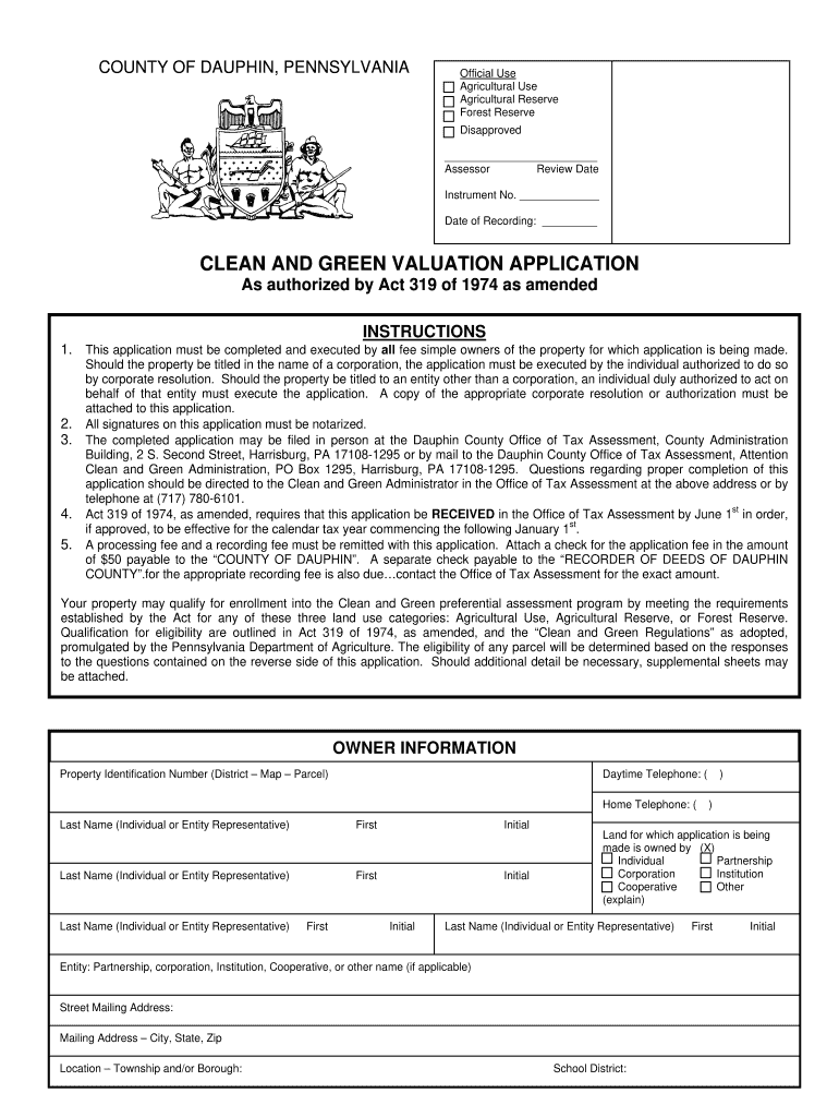 Dauphin County Clean and Green Fillable Application Form