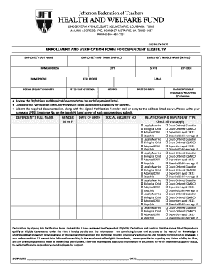 Verification Form for Dependent Eligibility Jefferson Federation of