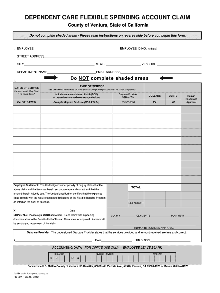 DCFSA Claim Form Rev 03 11 11 County of Ventura