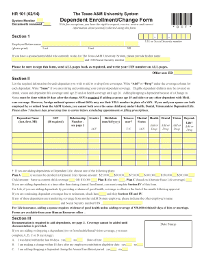 Dependent EnrollmentChange Form the Texas A&amp;M University