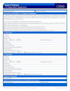 J 2 Dependent Application Form