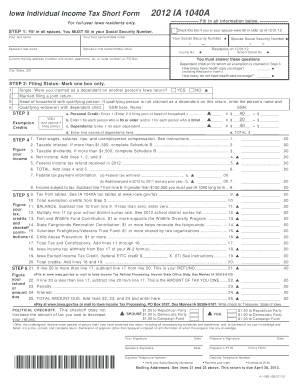 Iowa Income Tax Short Form Booklet State of Iowa