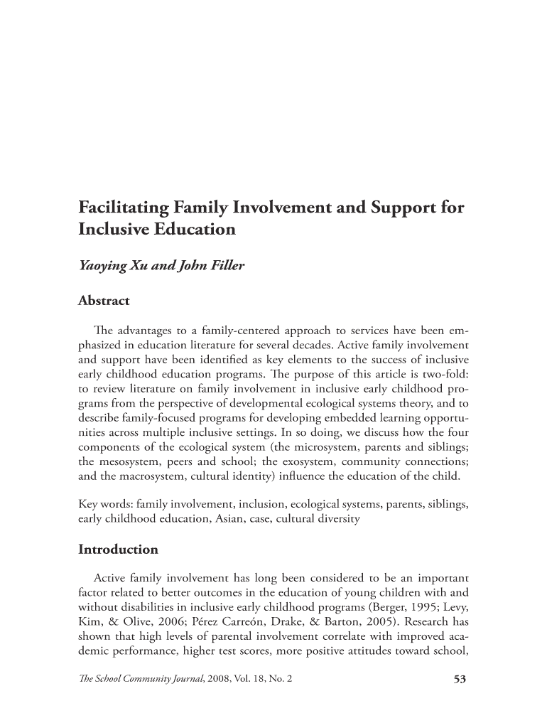 Facilitating Family Involvement and Support for  Form