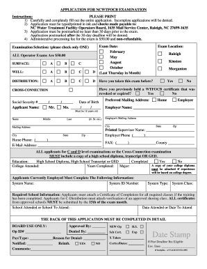 Examination Application PDF Ncwater  Form