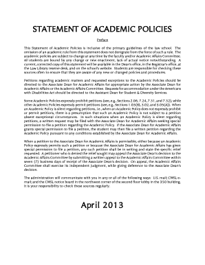 STATEMENT of ACADEMIC POLICIES Cwsl  Form