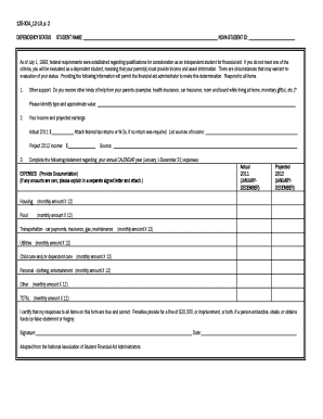 Appeal to Dependency Status for Financial Aid Award Year  Form