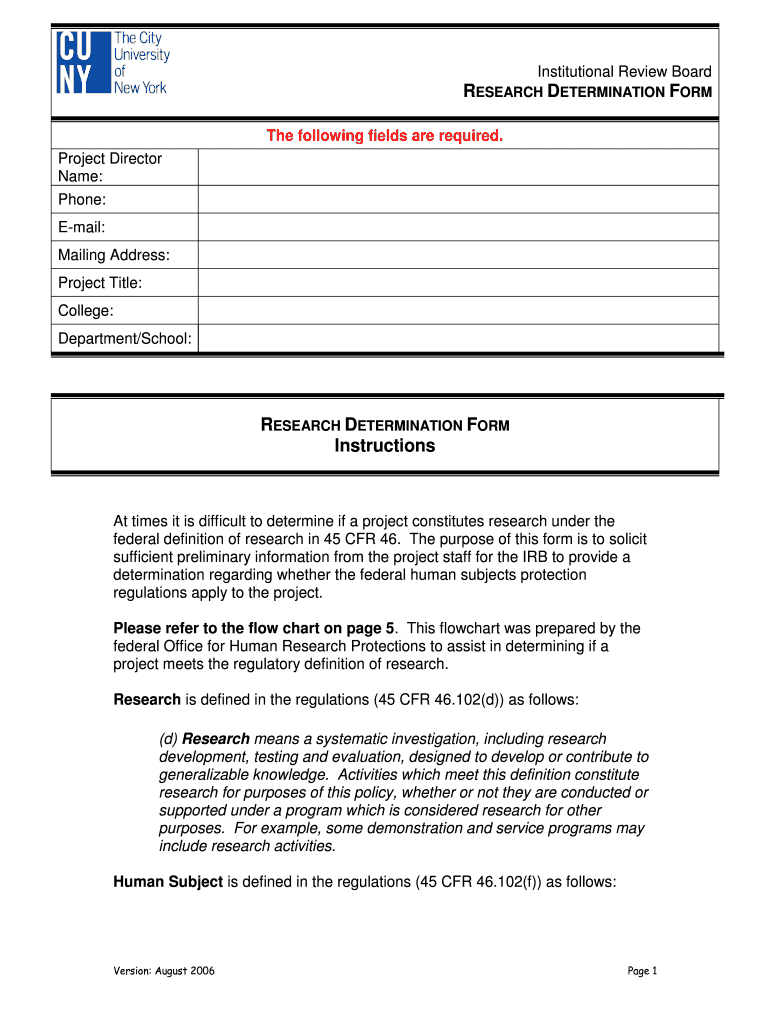Research Determination Form Gc Cuny