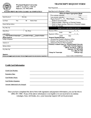 Wayland Baptist Transcript Request  Form