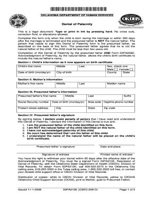 Denial of Paternity Oklahoma  Form