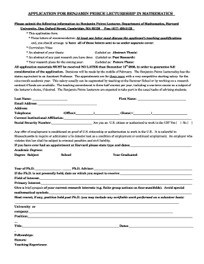 Application Form PDF Department of Mathematics Harvard