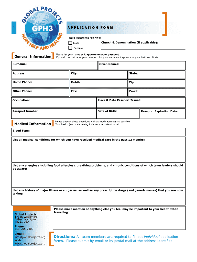 APPLICATION FORM Global Projects Webs