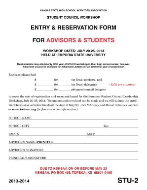 ENTRY &amp; RESERVATION FORM for ADVISORS KSHSAA Kshsaa