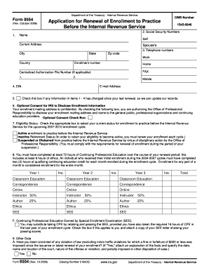 Form 8554 Rev October Fill in Capable Application for Renewal of Enrollment to Practice Before the Internal Revenue Service