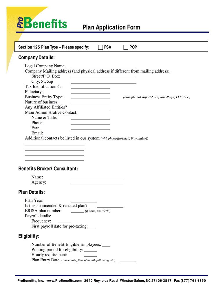 Plan Application Form 125 ProBenefits
