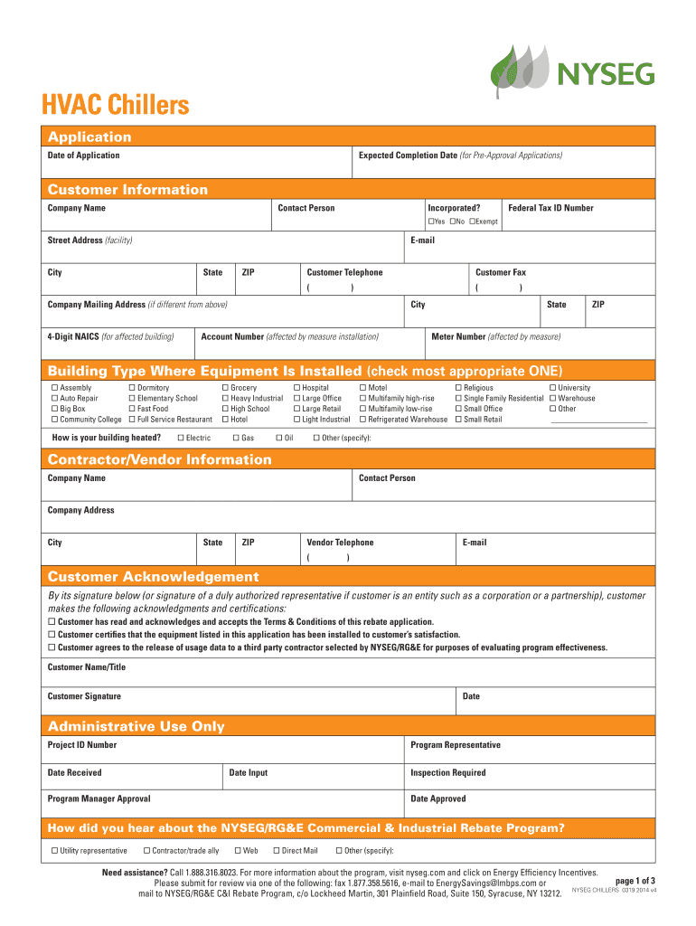 HVAC Chillers Rebate Application Nyseg  Form