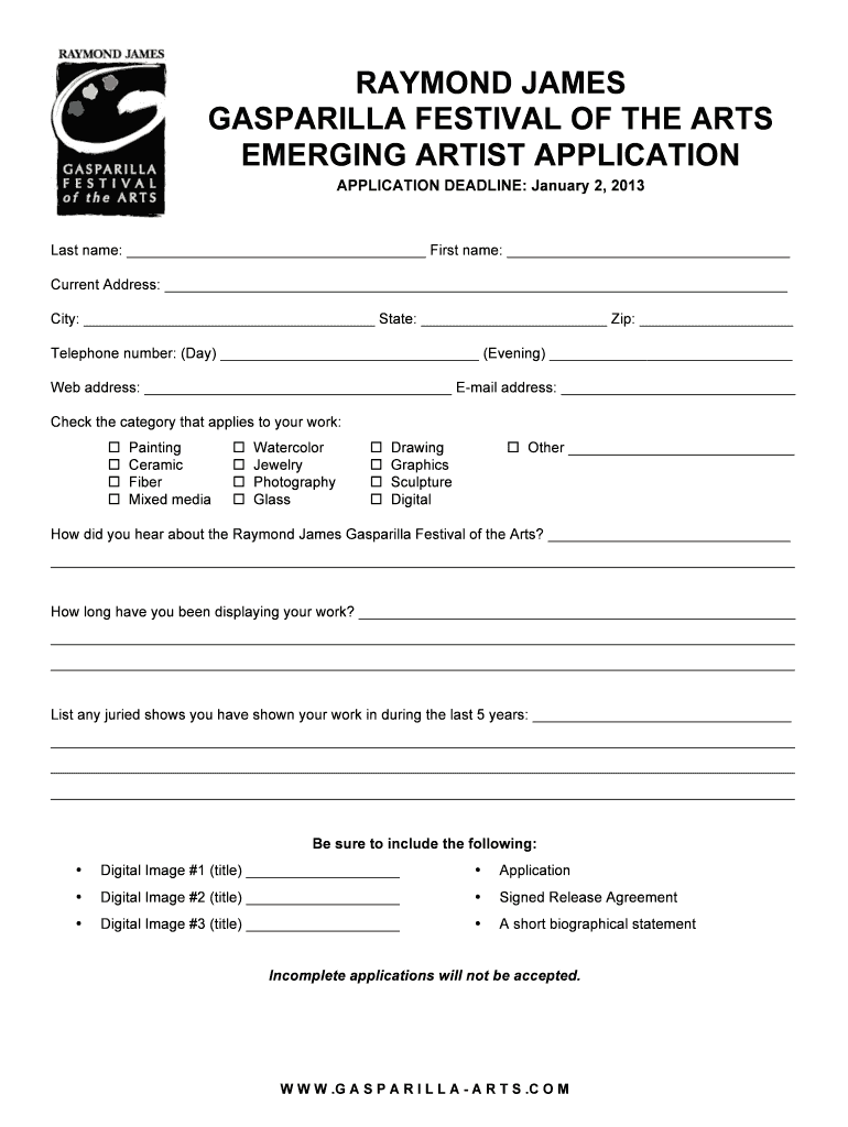 Download the Emerging Artist Application Here Gasparilla Arts  Form