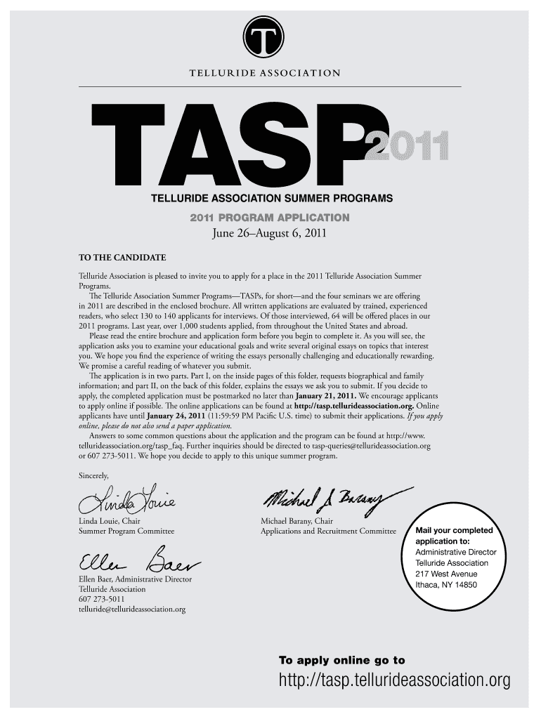 TASP Application Telluride Association  Form