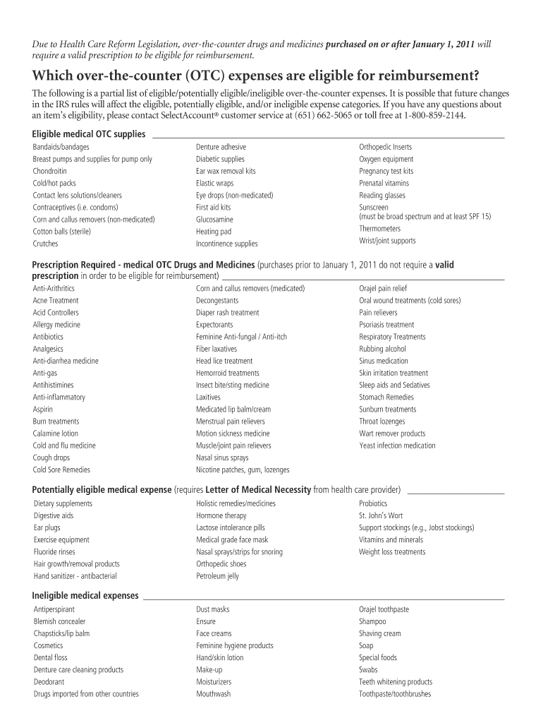 Which over the Counter OTC Expenses Are Eligible SelectAccount  Form