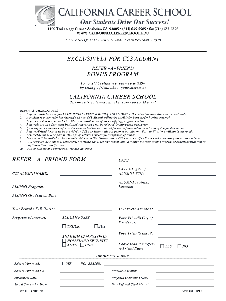 Download the PDF Form to Apply! California Career School