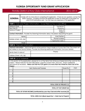 FLOF Application Florida District of Key Club International  Form