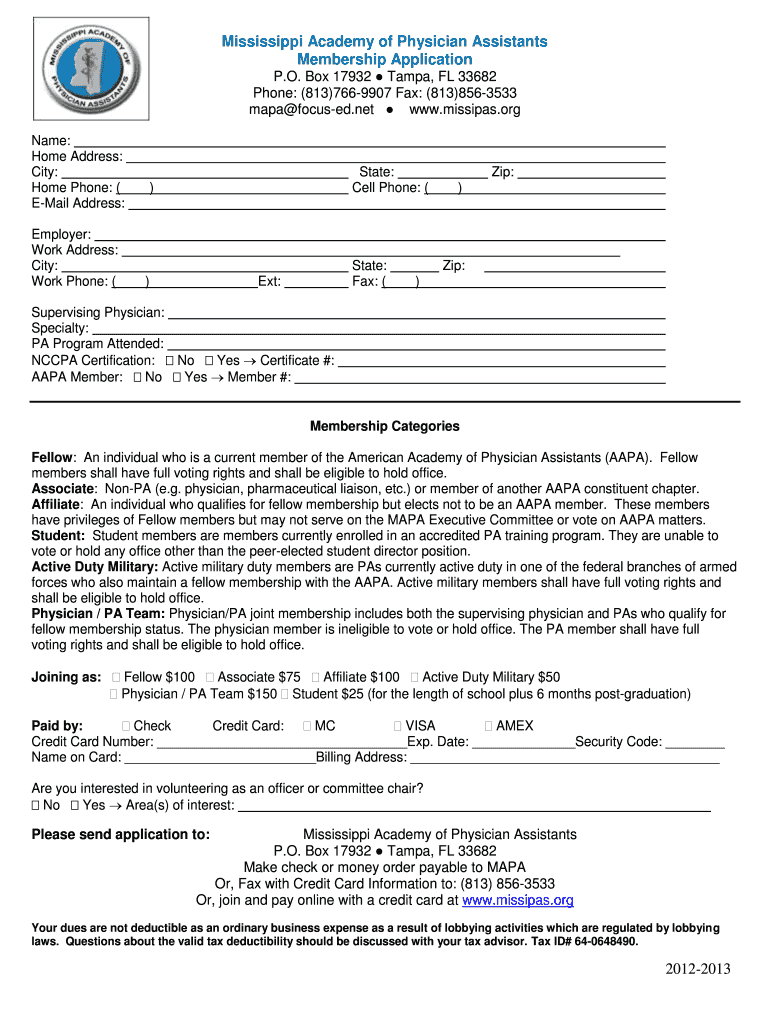 Printable Membership Application Form Mississippi Academy of Missipas