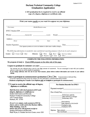 Graduation Application Form Durham Technical Community College