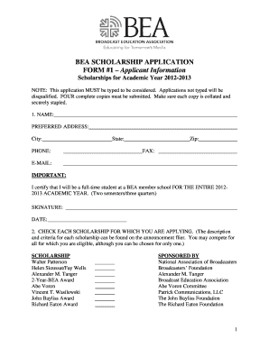 BEA SCHOLARSHIP APPLICATION FORM #1 Broadcast