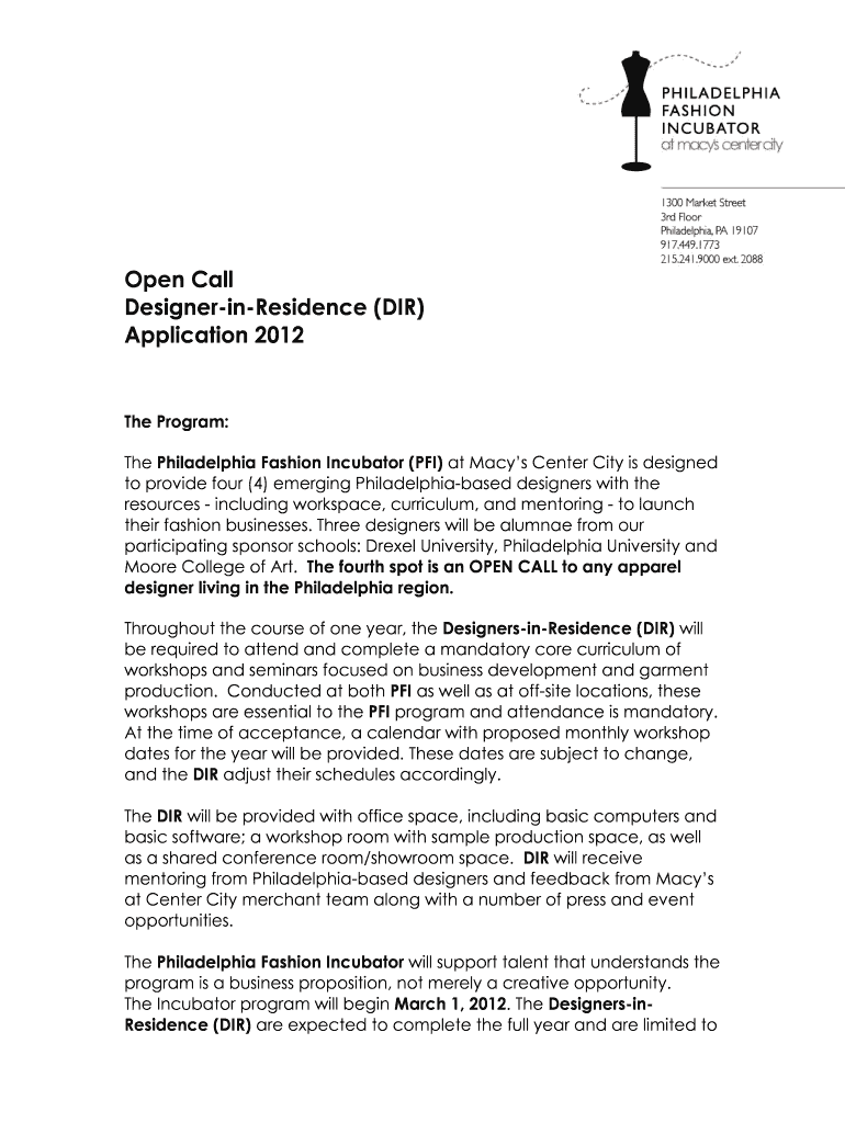 Open Call Designer in Residence DIR Application  Form