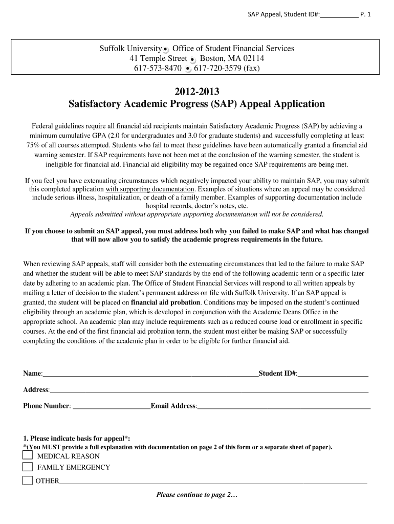 Satisfactory Academic Progress SAP Appeal Application  Form