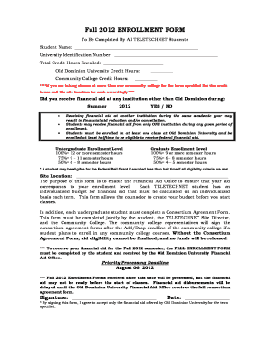 Teletechnet Financial Aid Fall Old Dominion University  Form