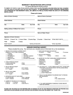 Warranty Registration PDF File Gerard Roofing Technologies  Form