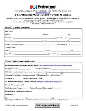 5 Year Horizontal Water Repellent Warranty Application  Form