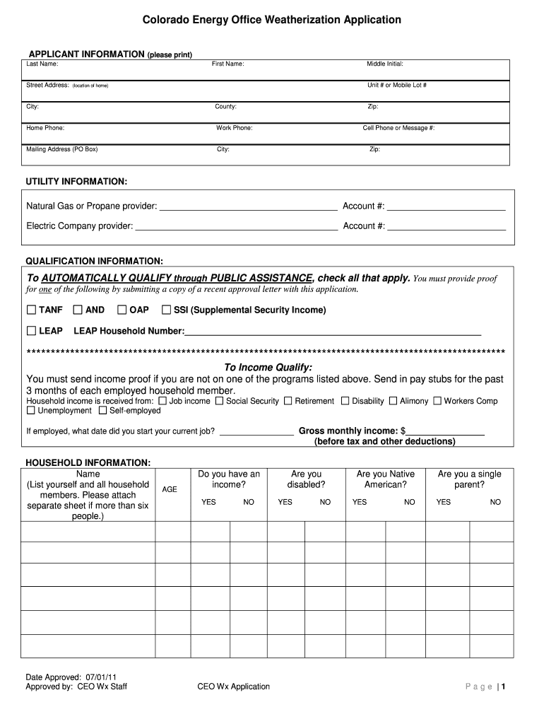 Colorado Energy Office Weatherization Application Boulder County Form