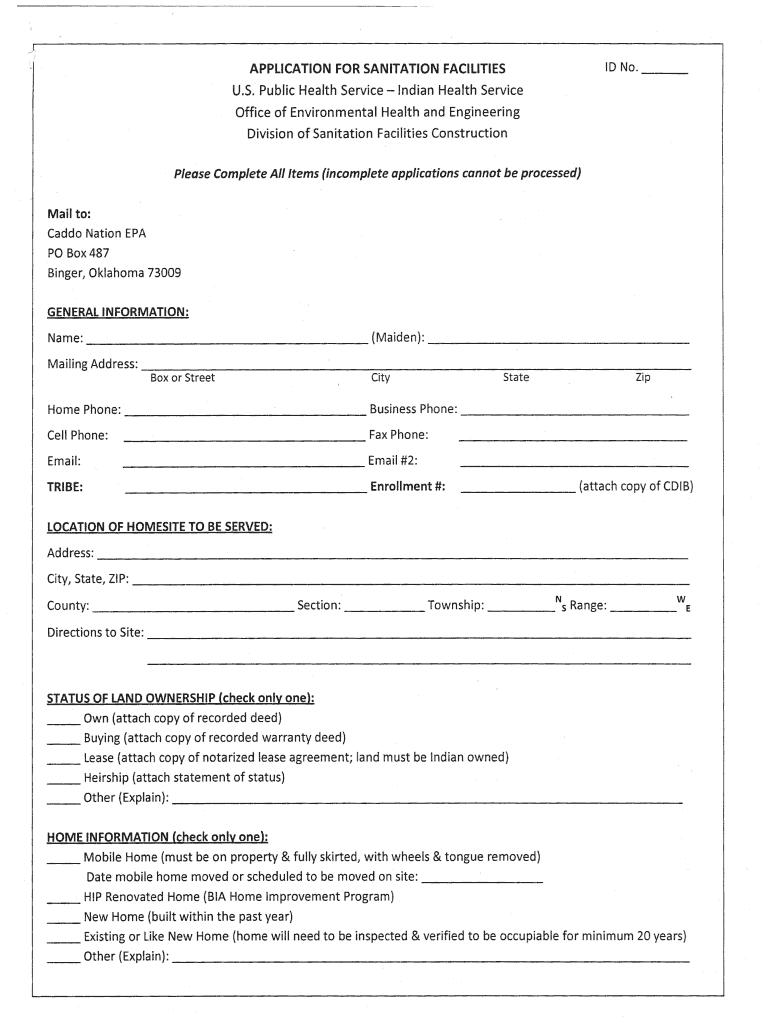 Application for Sanitation  Form