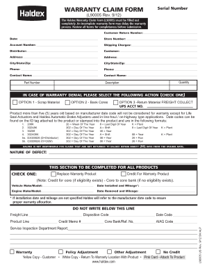 AM Warranty Claim Form L90005 Haldex