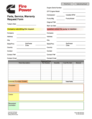 Cummins Parts Warranty Request Form