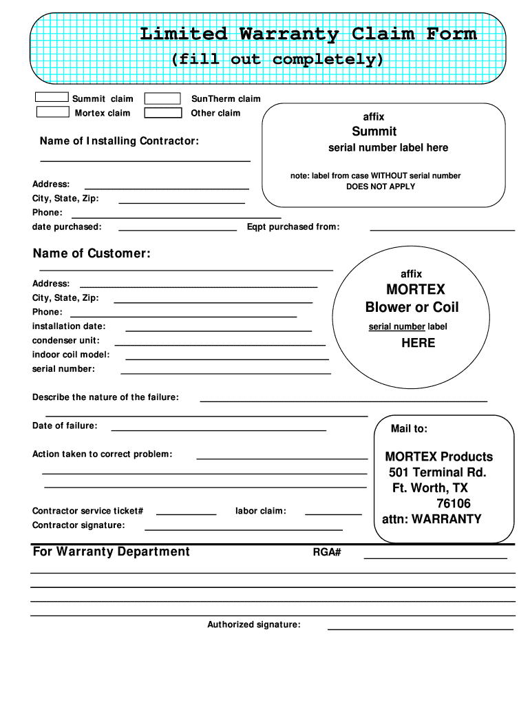 Mortex Warranty  Form