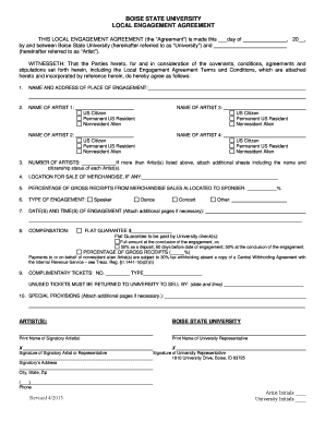 Get and Sign Local Engagement Agreement Form Boise State University Vpfa Boisestate 2013