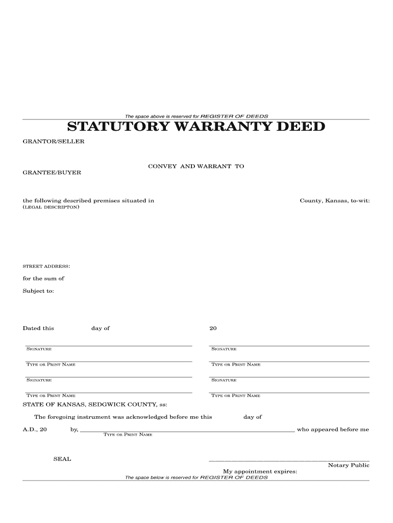 Statutory Warranty Deed Tenants in Common Sedgwick County  Form