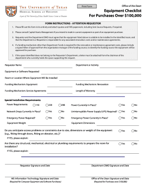 Equipment Checklist for Purchases over $100,000  Form