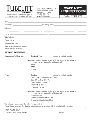 Tubelite Sample Warranty  Form