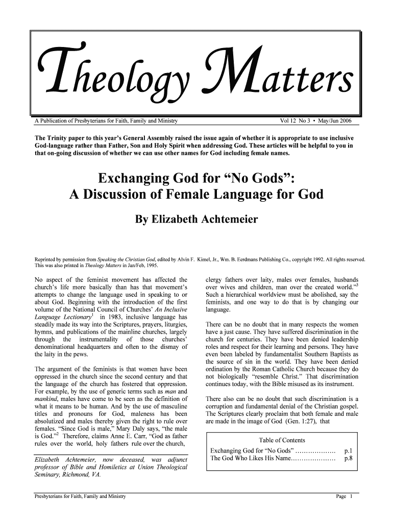 Exchanging God for No Gods a Discussion of Theology Matters  Form