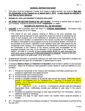 AF I GENERAL INSTRUCTION SHEET 1 Comptroller Tn  Form