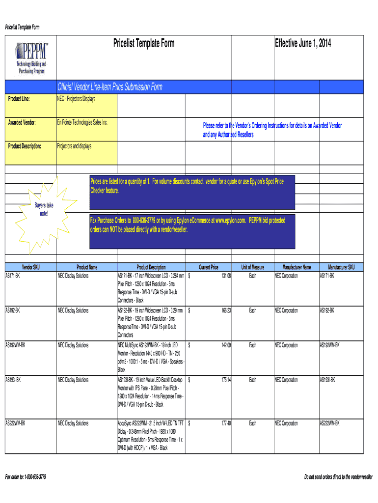 NEC ProjectorsDisplays Pricelist  Form