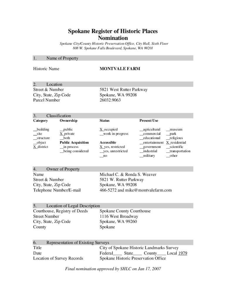 Volume V, Appendix F Neighborhood Profiles City of Spokane  Form