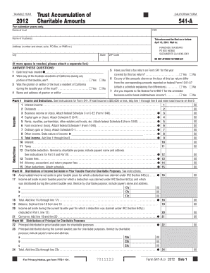 TAXABLE YEAR Trust Accumulation of Charitable Amounts CALIFORNIA FORM 541 a for Calendar Years Only