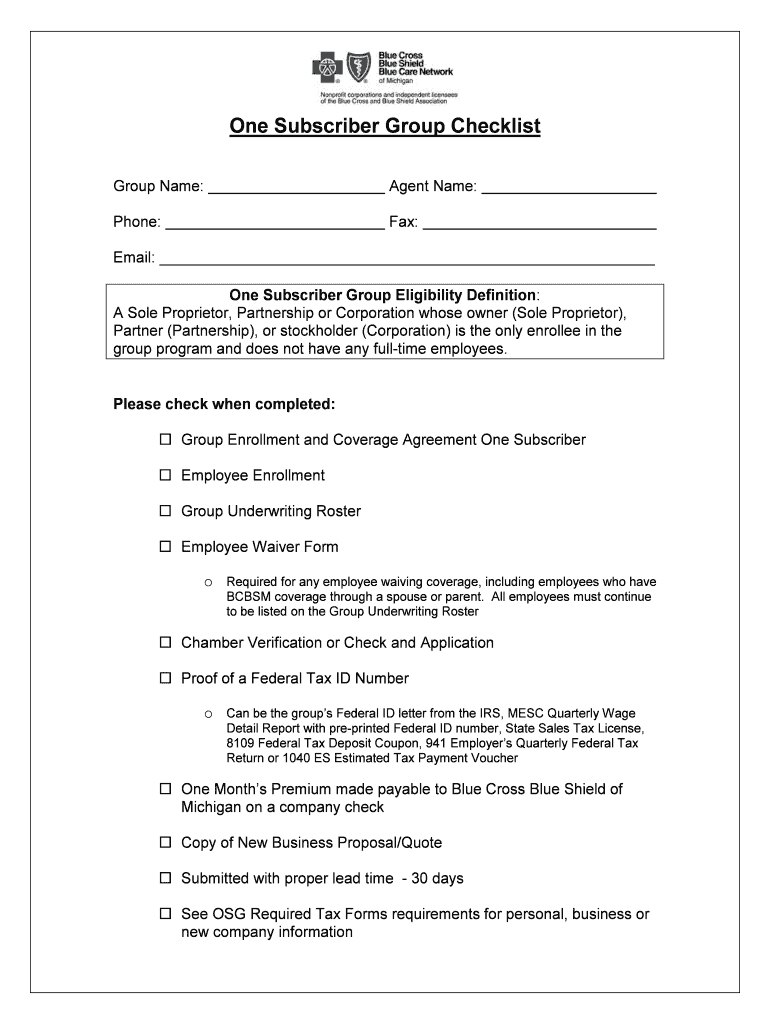 Blue Cross One Subscriber Group Checklist DOC Supplemental Information to Form 990 or 990 EZ