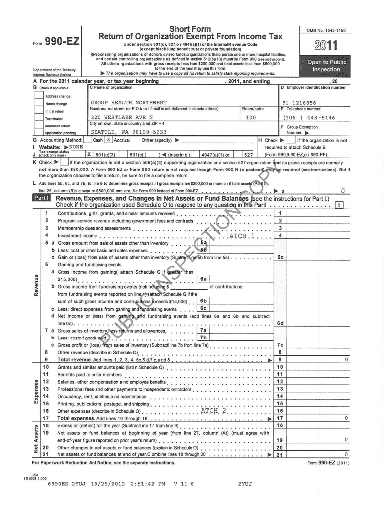 Group Health Northwest Form 990 EZ Group Health Cooperative Ghc