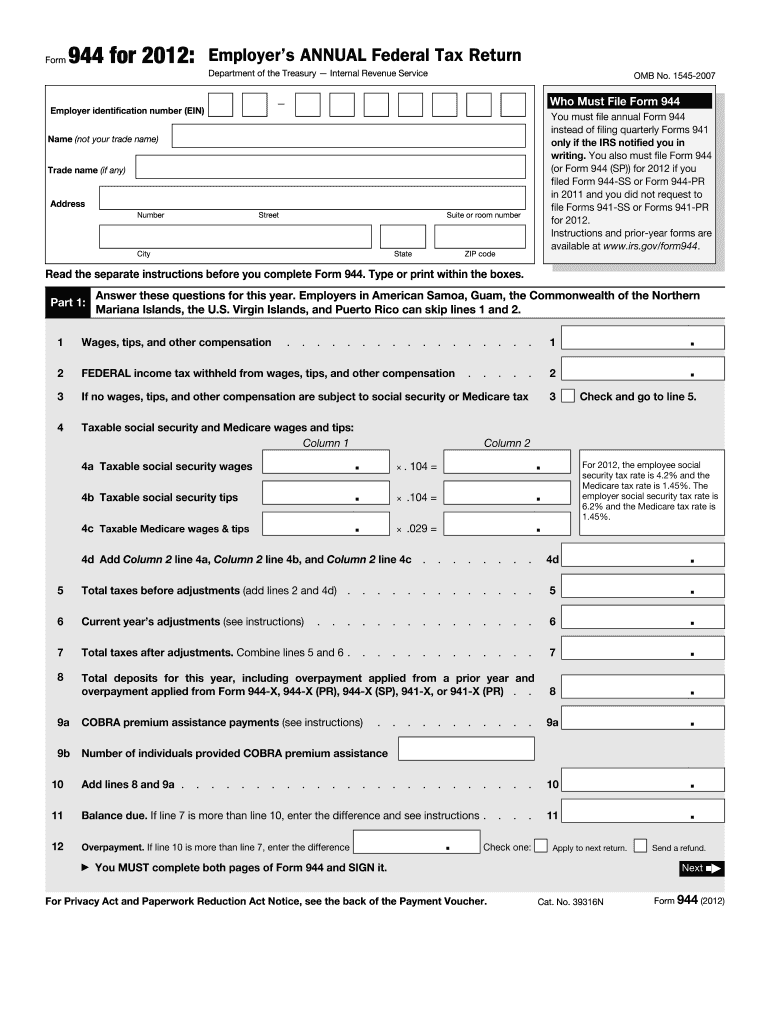  Form 944 2012