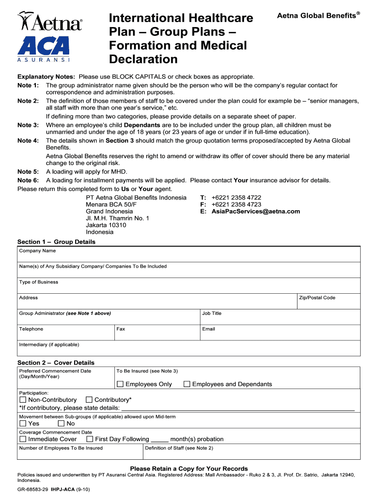 Group Plans Aetna International  Form